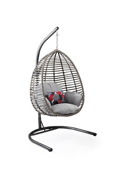 Capri Swing Gri Rattan Gümbet Tekli Bahçe Salıncağı