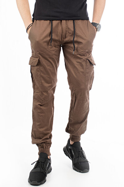DeepSEA Ανδρικό παντελόνι Cargo σε καφέ χρώμα με ελαστικό πόδι και μέση - 7248