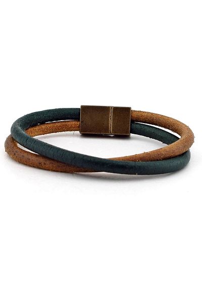 Solfera Men's Tan Green Cross Leather Bracelet Bt049