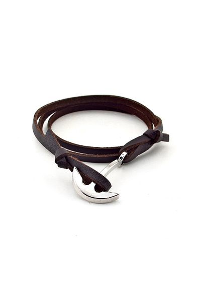 Solfera Men's Brown Wrapped Leather Anchor Bracelet BT300