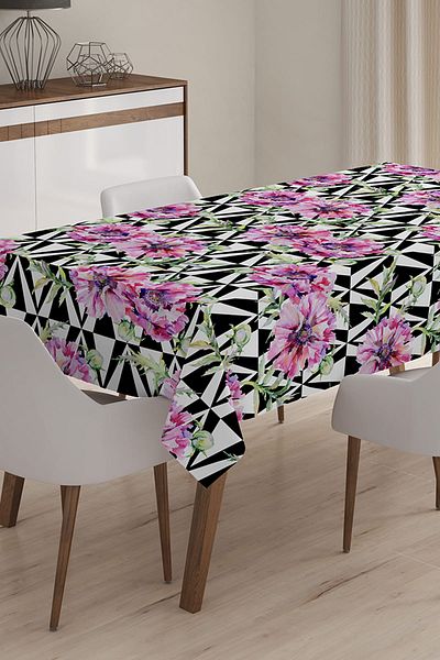 Realhomes Față de masă 3D imprimată digital cu tematică florală modernă - 120 x 140 cm