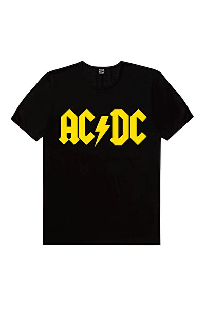 ROCKANDROLL Tricou negru cu mânecă scurtă Logo ACDC