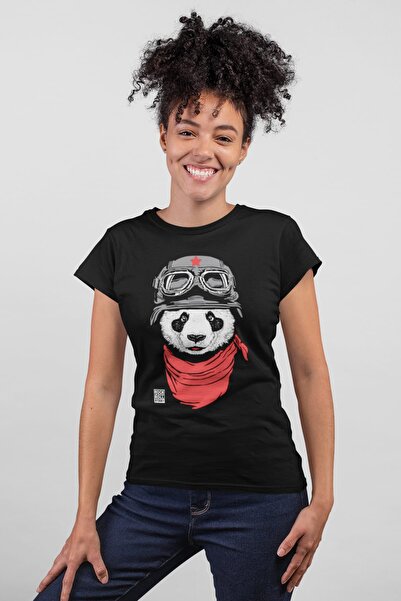 ROCKANDROLL Bandana Panda Black Femeie cu mânecă scurtă | Tricou pentru femei