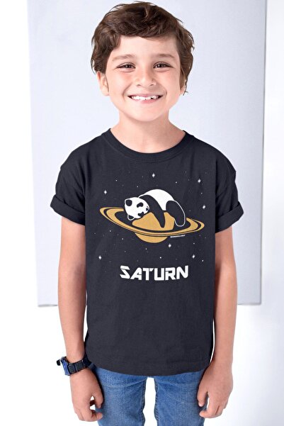 ROCKANDROLL Panda na Saturnu crna majica kratkih rukava za devojčice i dečake...