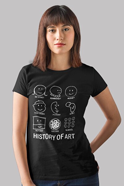 ROCKANDROLL Γυναίκα με μαύρο κοντομάνικο ιστορίας της τέχνης | Γυναικείο μπλο...