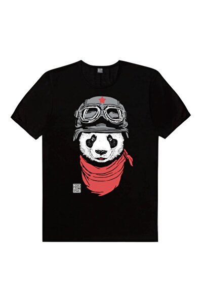 ROCKANDROLL Tricou negru cu mânecă scurtă Bandana Panda
