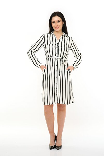 Pitti Γυναικείο Λευκό Μαύρο Ριγέ Φόρεμα 51065