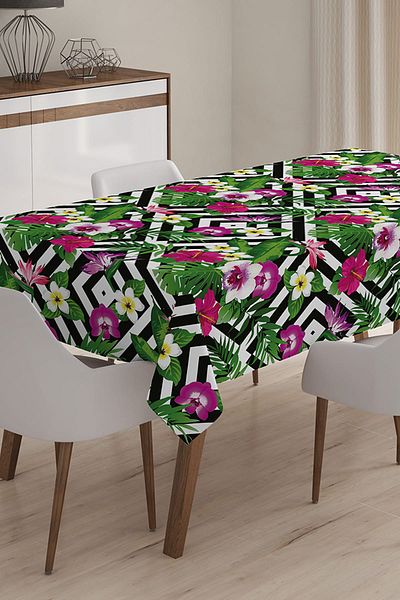 Realhomes Față de masă 3D imprimată digital cu tematică florală modernă - 120 x 140 cm