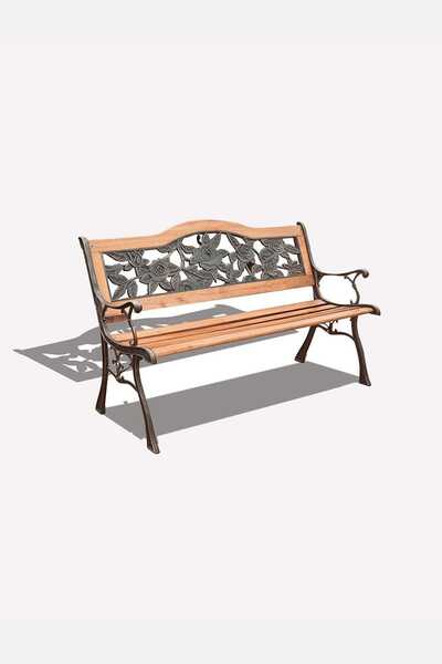 Genel Markalar Gül Desenli Bahçe Bankı Döküm Ayaklı Ahşap Park Bahçe Bankı