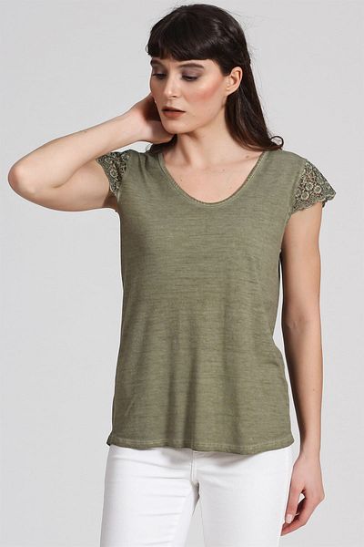 Seamoda Women's V-neck Sleeves and Back with Lace PRA-359670-715635