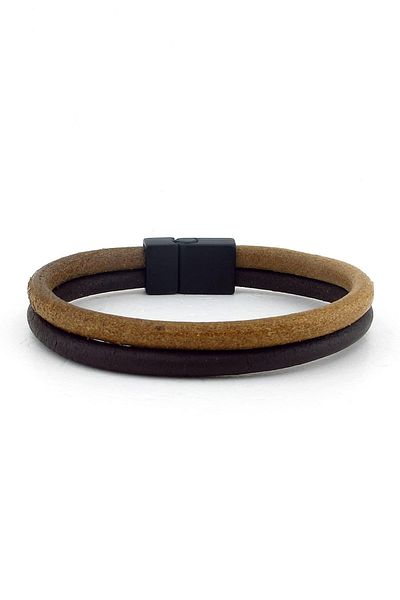 Solfera Men's Tan Brown Double Color Original Leather Bracelet BT587