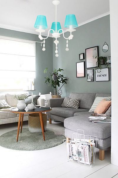 VENON Beryl 3-Piece Glass and Stone White Hat Turquoise Chandelier