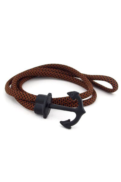 Solfera Men's Large Metal Anchor Brown Black Wrap Bracelet Bt582