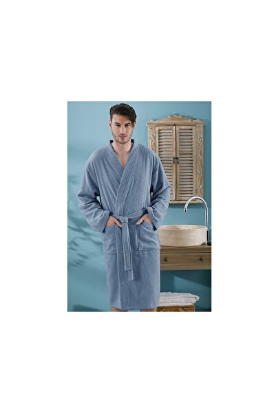 English Home Plain Pamuklu Erkek Bornoz Xl İndigo