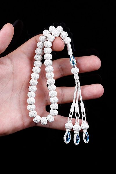 TESBİHCİBABA Blue Stone Special Design Hand Knitted Kazaz Rosary Tb3147