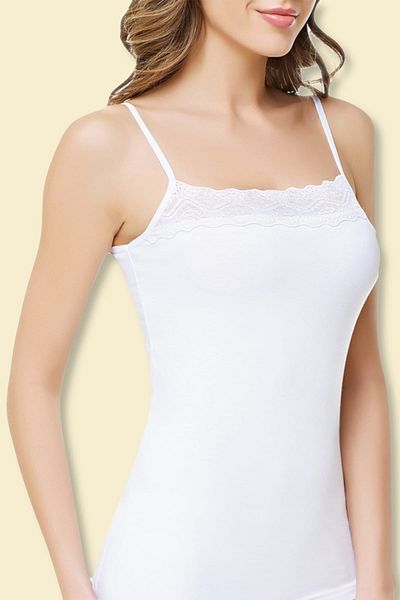 Tutku Women's White 2 Pack Elastane Cotton Rope Strap Lace Tank Top