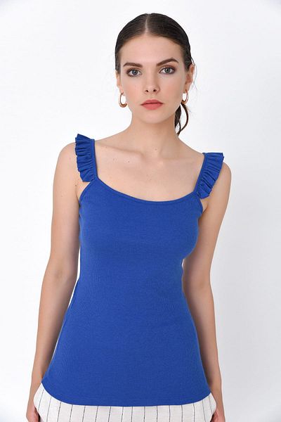 Hanna's by Hanna Darsa Women's Midnight Blue Ruffle Strap Basic Tank Top