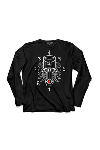 Kendim Seçtim Men's Motorcycle Piston Cylinder Spark Plug Switch Gear Shift Long Sleeve T-Shirt