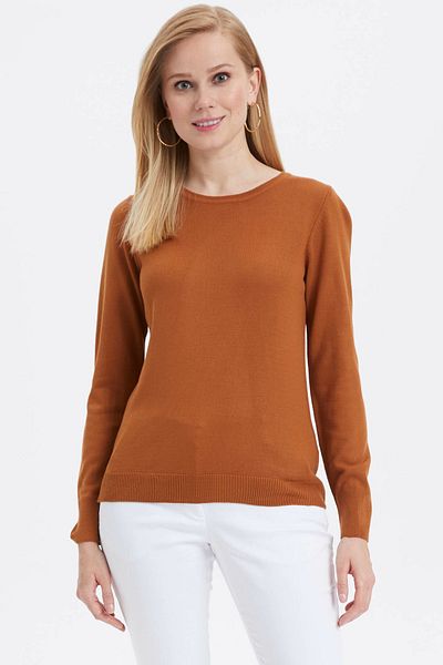 DeFacto Women's Brown Basic Crew Neck Sweater F7091AZ.19AU.BN407