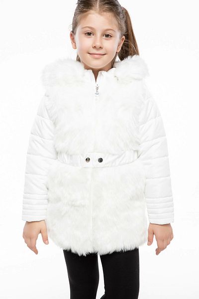 DeFacto Ecru Girl's Hooded Elastic Waisted Puffer Coat