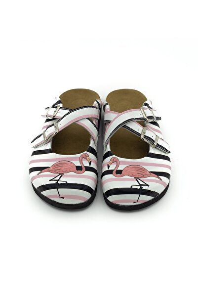 TERLİKSABO Kadın Flamingo Desenli Zikzak Terlik SABOTERLIK185