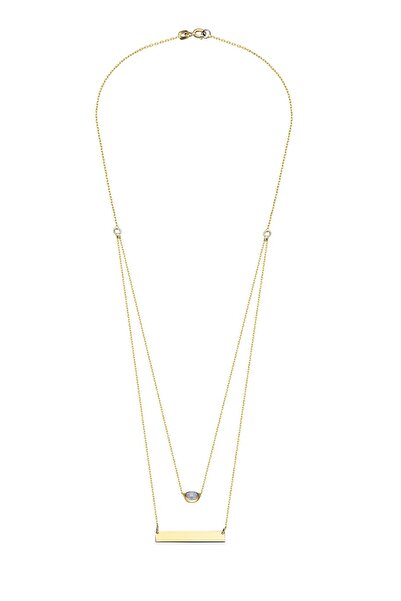 Glorria Kadın Altın İkili Kombin Plaka Tektaş Kolye SV0117