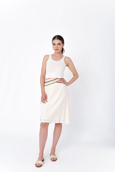 Hanna's by Hanna Darsa Women's Ecru Embroidery and Hair Braid Decorated Knitted Skirt Hn1888