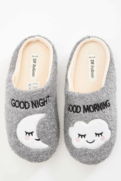 DeFacto Kadın Gri Baskılı Ev Ayakkabısı L5666AZ.19AU.GR2