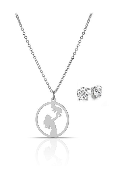 Forentina Kadın  Gümüş Kaplama Tasarım Anne Bebek Kolye Küpe PS0731