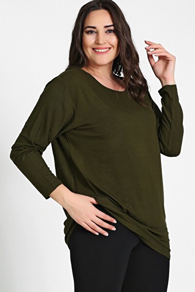 Moda Cazibe Women's Khaki Back Cross Gold Sequin Stripe Long Sleeve Blouse M9280