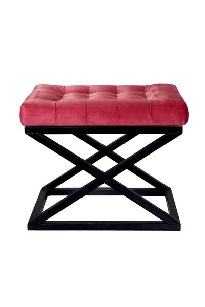 evodeko Siyah Çapraz Ayaklı Kırmızı Puf