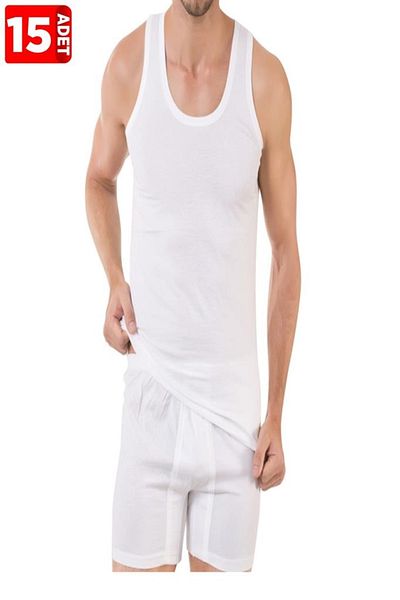 Berrak Men's White Undershirt & Underpants Set 15 Pack 100% Cotton