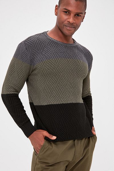Trendyol Collection Χακί κανονικό πουλόβερ με λαιμόκοψη με λαιμόκοψη TMNAW20LS0026