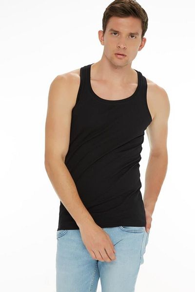 Tutku Men's Black Athlete Rambo Undershirt 2 Pack 100% Cotton