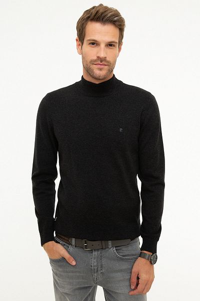 Pierre Cardin Men's Anthracite Melange Slim Fit Half Turtleneck Knitwear Sweater