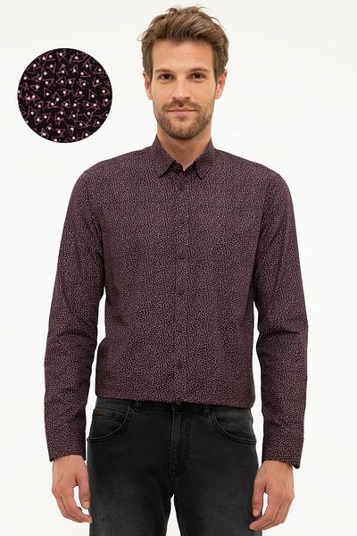 Pierre Cardin Πουκάμισο Claret Red Slim Fit
