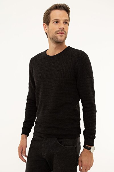 Pierre Cardin Erkek Antrasit Gri Melanj Slim Fit Triko Kazak G021SZ0TK.000.854021