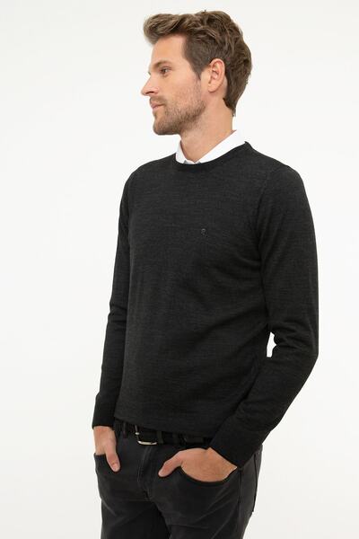 Pierre Cardin Чоловічий антрацитово-сірий меланжевий светр-пуловер з тонкою облягаючою тканиною