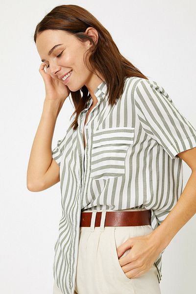 Koton Women's Green Striped Shirt 0KAK68552PW