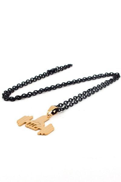 Solfera Men's Power Fist Weightlifting Body Building Yellow Steel Necklace Q0050