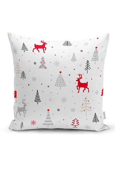 Realhomes غطاء وسادة مطبوع رقميًا على شكل غزال وأشجار حمراء لمفهوم العام الجديد