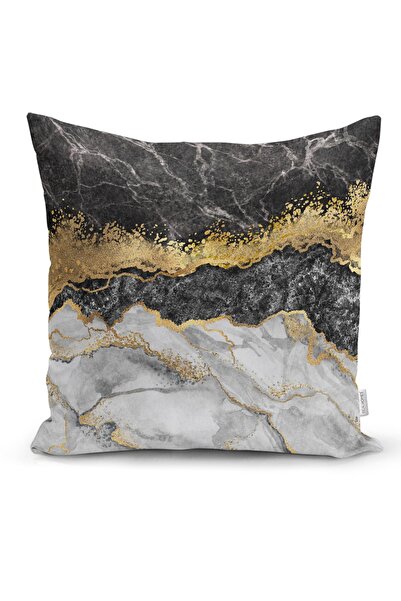 Realhomes غطاء وسادة مطبوع رقميًا بتصميم رخامي ذهبي أبيض وأسود حديث