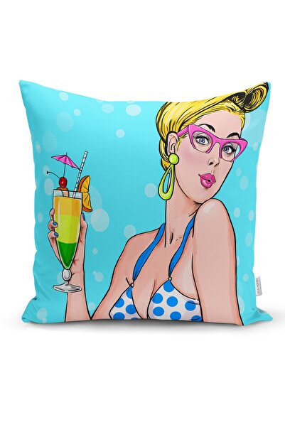 Realhomes Pop Art Girl Față cu design special, pernă decorativă din piele de ...