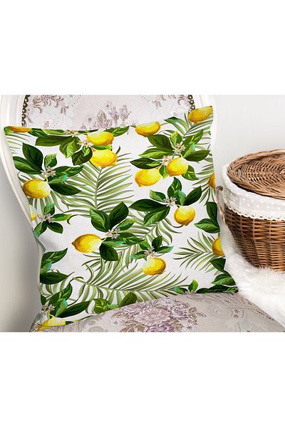 Realhomes Husă de pernă cu model Lemon Leaves, imprimată digitală