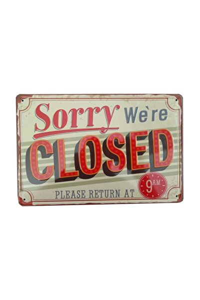 CajuArt Closed Kapalı Yazılı Retro Metal Plaka 20x30 cm Metal Tablo