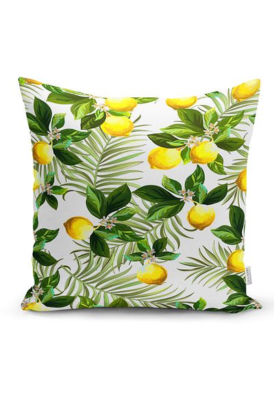 Realhomes Husă de pernă cu model Lemon Leaves, imprimată digitală