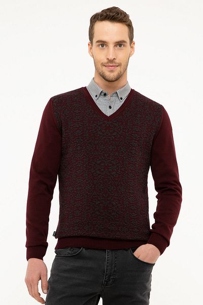 Pierre Cardin Men's Claret Red Slim Fit Knitwear Sweater G021GL0TK.000877889