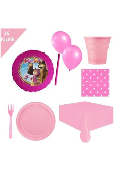 Parti dolabı Maşa ile Koca Ayı Pinyata parti malzemeleri 25 Kişilik