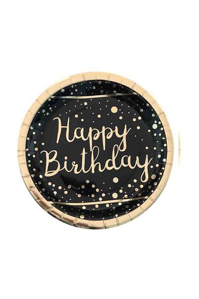 TT Tahtakale Toptancıları Shiny Gold Printed Black Cardboard Plate - Foil Design