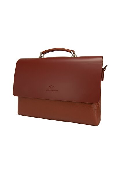 KANGAROO KINGDOM Erkek Laptop & Evrak Çantası Hakiki Dana Deri Taba 8293-ff-t